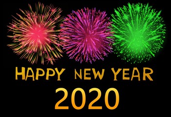 Wall Mural - happy new year 2020 with fireworks on dark background