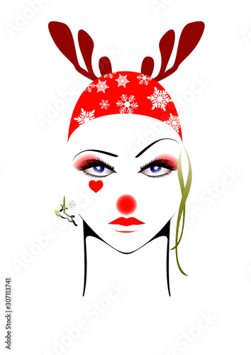 女性 顔 髪の毛 赤鼻 赤鼻のトナカイ 仮装 道化師 Stock Vector Adobe Stock 女性 顔 髪の毛 赤鼻 赤鼻のトナカイ 仮装 道化師 Stock Vector Adobe Stock
