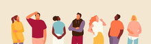 Group Of People Looking Up. Advertising And Events. Vector Modern Illustration.