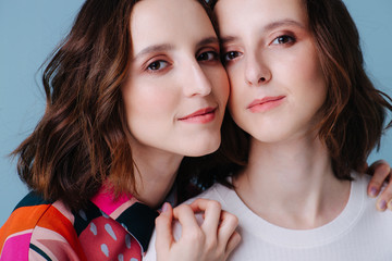 Family relationships, portrait of two twin sisters