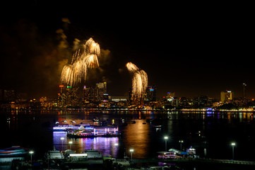 Light fireworks in the city at night to celebrate the New Year.