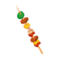 Sticker - brochette of meat and vegetables isolated icon vector illustration design