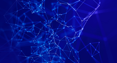 Leinwandbilder - Abstract geometric background connecting dots as plexus in blue and purple.