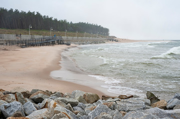 Baltic sea coastline on a misty day. Rowy, Poland