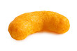Single extruded cheese puff isolated on white.