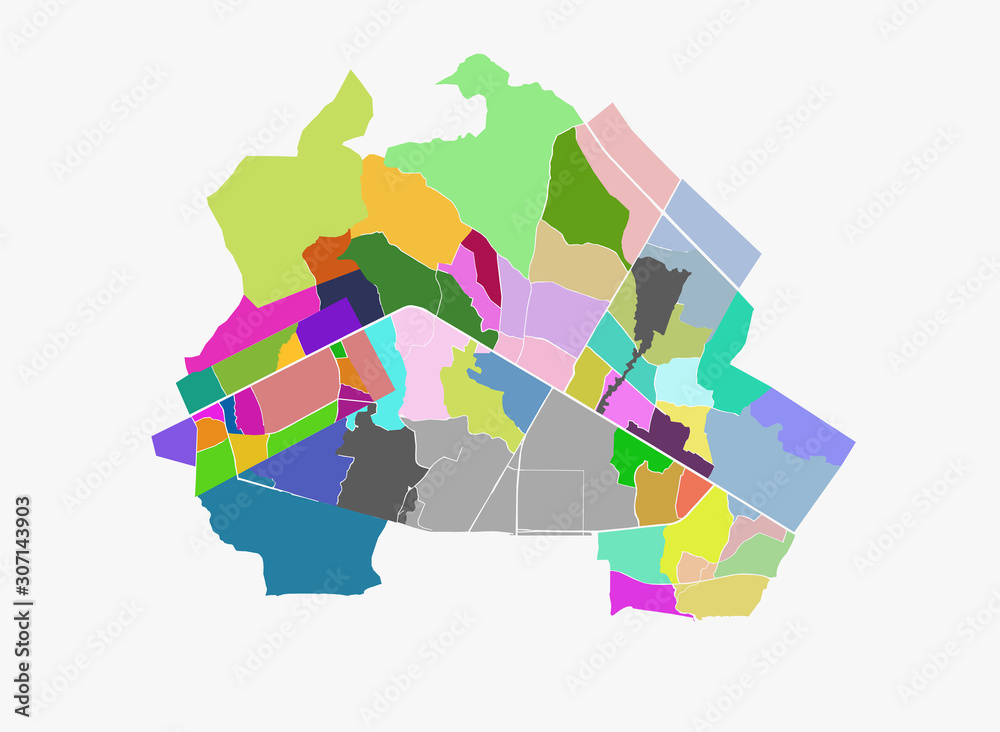 Example of a divided color rural area map on isolated white background ...