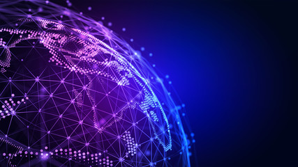 Wall Mural - Connection lines Around Earth Globe. Background with Light Effect. Global International Connectivity Background. 3D illustration.