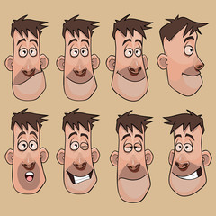 head of a cartoon man in different angles