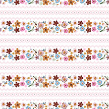 Sweet Mood Of Liberty Small Flowers With Polka Dots Lace Horizontal Stripe Seamless Pattern ,meadow Floral Background For Textile, Fabric, Covers, Wallpapers, And All Prints On White