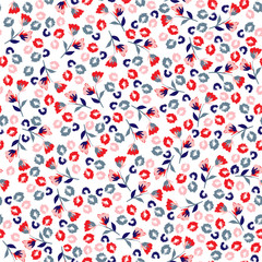 Beautiful Flowery colorful pattern in small-scale flowers. Liberty style .Floral seamless background design for fashion , fabric,wallpaper,web and all prints on white