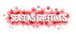 SEASON'S GREETINGS typography banner on red snowflake background