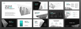Fototapeta  - Modern powerpoint presentation templates pack for business and construction with cityscape vector illustration on background. Brochure design, annual report, social media banner, leaflet.