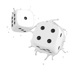 Poster - 3d rendering of two white casino dice splashing isolated on white background