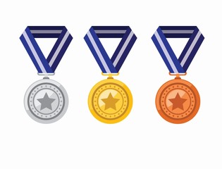 gold silver bronze medals in flat style icon set vector