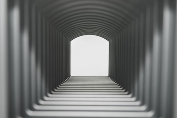 Poster - Beautiful abstract gray tunnel with color light on a white shine in the end background.