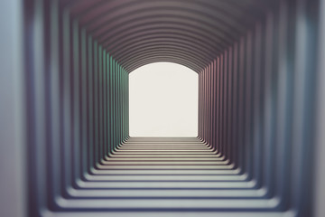 Poster - Beautiful abstract gray tunnel with color light on a white shine in the end background.