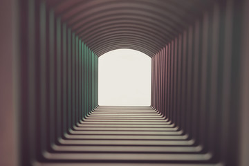 Poster - Beautiful abstract gray tunnel with color light on a white shine in the end background.