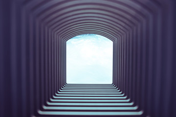 Poster - Beautiful abstract gray tunnel with color light on a white shine in the end background.