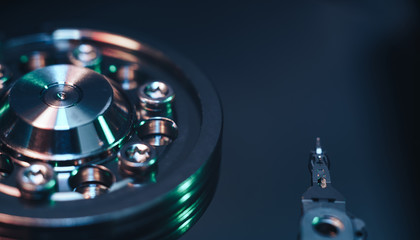 Aufkleber - Close up detail of an open hard disk background. Macro photography view.