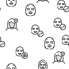 Sticker - Facial Mask Healthcare Seamless Pattern Vector Thin Line. Illustrations