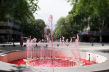 Red Water Fountain In Mendoza City, Mendoza Province, Argentina