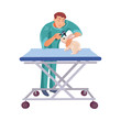 © greenpicstudio - Veterinary doctor examining the rabbit on the table in the vet clinic. Vector colorful illustration in cartoon style