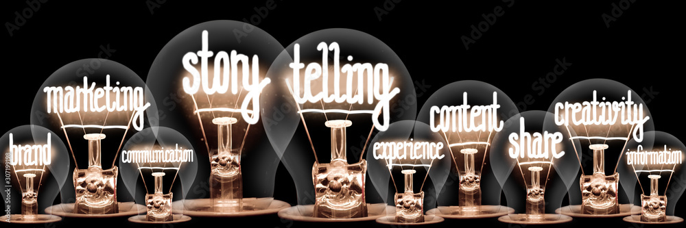 Light Bulbs with Story Telling Concept - obrazy, fototapety, plakaty 