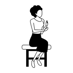 Sticker - silhouette of young woman sitting in chair on white background