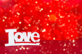 Fototapeta Mapy - Word love on a red background with bokeh, holiday card banner, wedding invitation