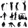 Vector silhouettes of men golfing