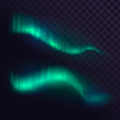 green aurora borealis on a transparent background, northern lights