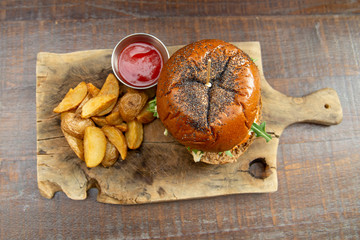 Burger And Fries A plate of fries and a burger