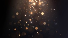 Vector Background With Golden Bokeh, Falling Golden Sparks, Dust Glitter, Blur Effect
