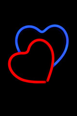 Canvas Print - Red and blue heart in one neon sign on isolated black background. Neon concept. Modern style. Neon sign.