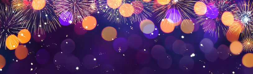 Wall Mural - wide angle firework background with copy space.