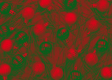 Abstract Green - Red Background With New Year's Balls.Trendy Color Year. Christmas And New Year's Day Festive Decoration.
