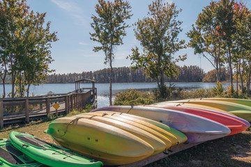 kayaks at the campground of lake louisa state park in clermont, florida