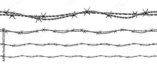 Fotomural Twisted Barbed Wire Seamless Pattern Set Vector