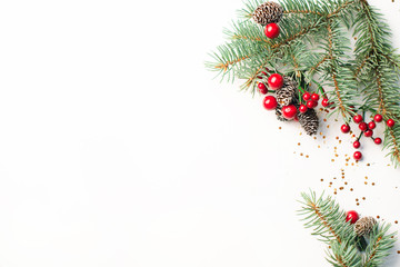 Wall Mural - christmas composition on a white background. top view with copy space