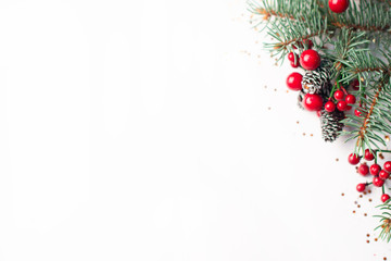 Wall Mural - christmas composition on a white background. top view with copy space