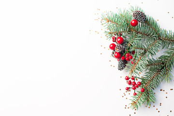 Wall Mural - christmas composition on a white background. top view with copy space