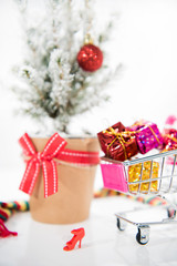 Wall Mural - Christmas abstract photo. Christmas decoration with small design elements. Happy 2020 New Year!