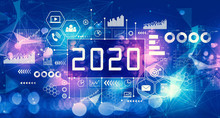 2020 New Year Concept With Technology Blurred Abstract Light Background