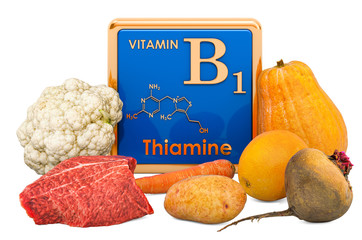 Wall Mural - Foods Highest in Vitamin B1, Thiamin. 3D rendering