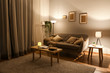 © Pixel-Shot - Stylish interior of living room at night