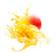 mango in juice splash isolated on a white background