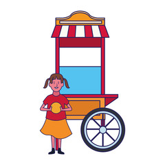 Poster - happy girl and popcorn cart icon