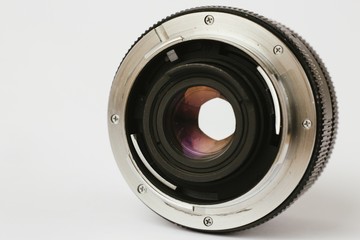 Sticker - Closeup shot of a professional camera lens on a white background