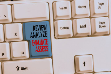 Wall Mural - handwriting text review analyze evaluate assess. conceptual photo evaluation of perforanalysisce fee