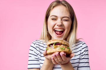 Canvas Print - woman with hamburger